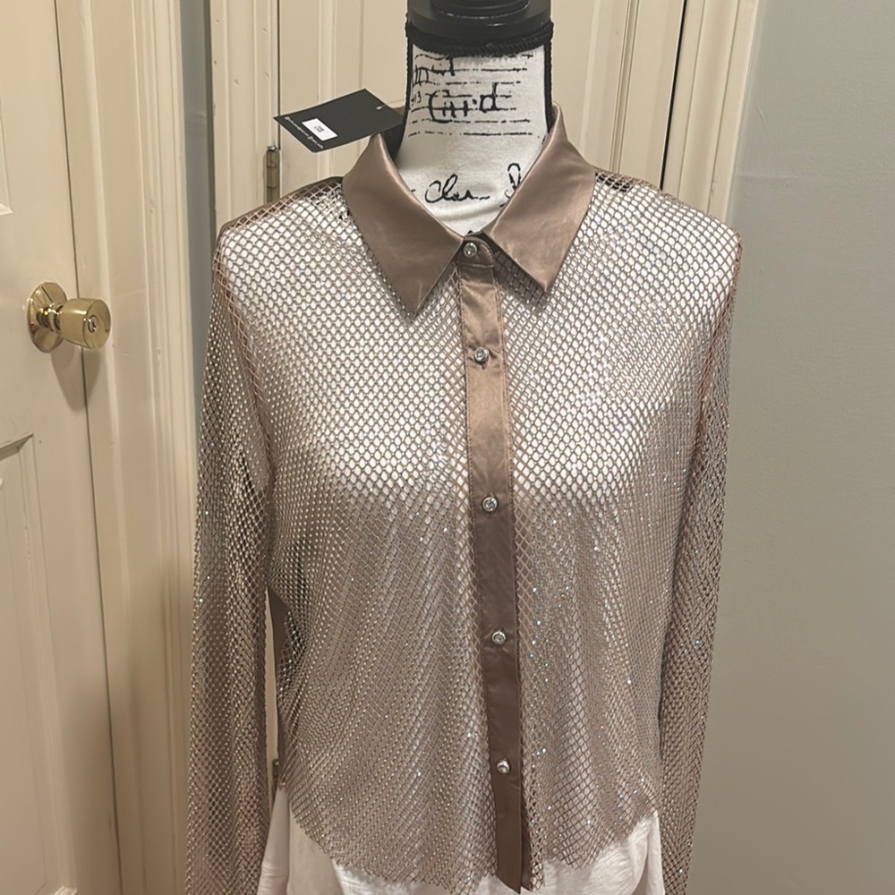 Elegant Brown Mesh Blouse